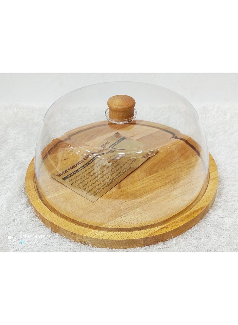 Cake stand with an acrylic lid and wooden handle, featuring a 2cm thick natural beechwood base. - Image 3